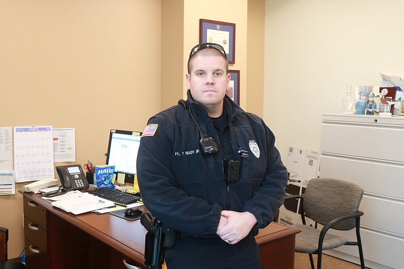 Sea Isle City Police Officer Tom Ready receives the Michael "Mickey" Cullinane Officer of the Year Award for 2018.