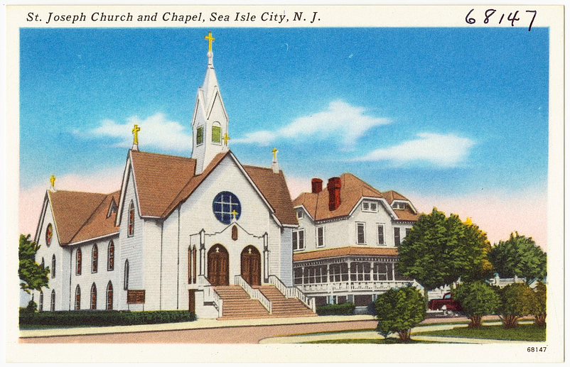 An old postcard depicts the historic St. Joseph Catholic Church long before the new church was built.