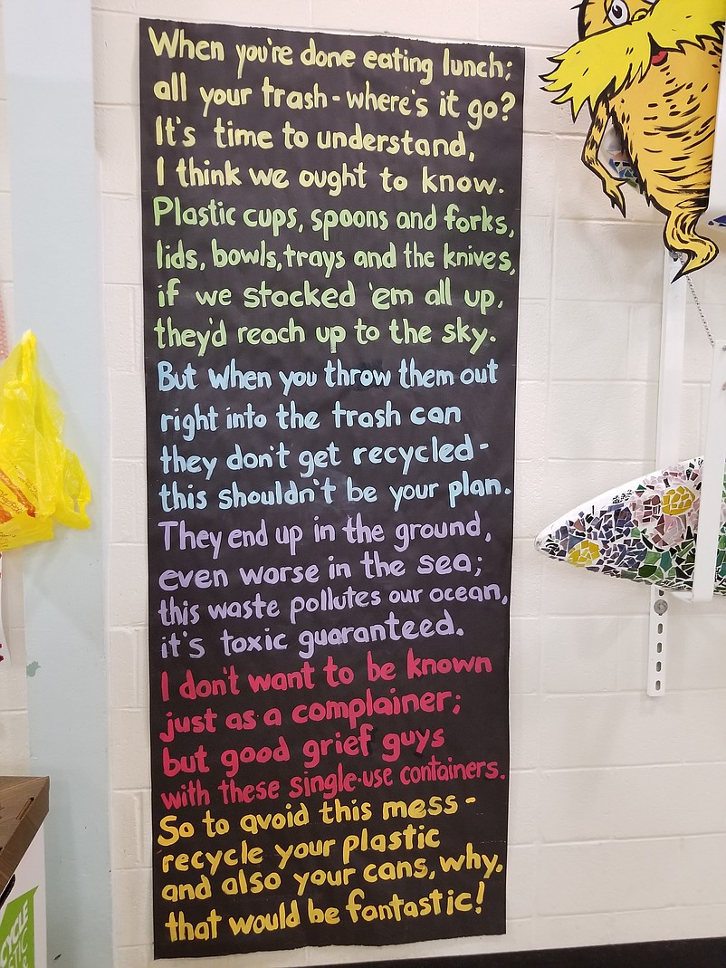 Ocean City Intermediate School students use the writings on this board as a reminder of why they should recycle. (Courtesy Principal Geoffrey Haines)