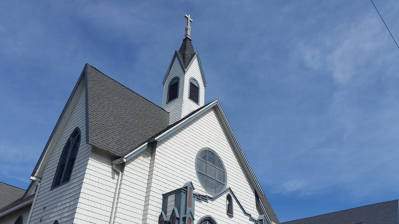 The old chapel's steeple towers above Landis Avenue at 44th Street.