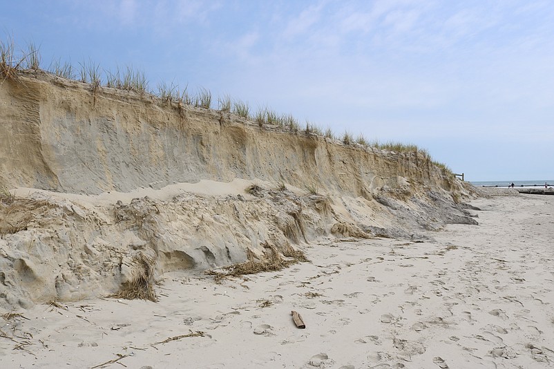 A three-block section of damaged dunes stretches from 88th to 90th streets in Townsends Inlet.