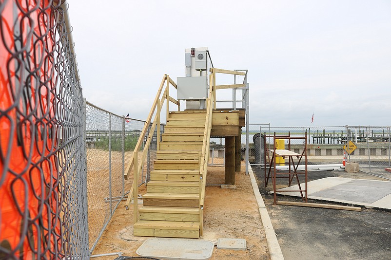 A 7-foot-high platform, built well above floodwater levels, contains the controls for the pumping station.