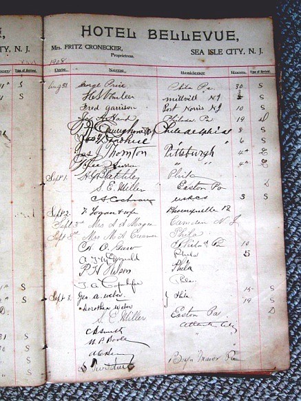 A registry from Cronecker's Hotel Bellevue.