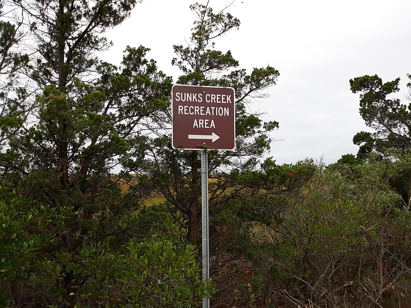 Follow the small Sunks Creek Recreation Area sign to the new fishing pier.