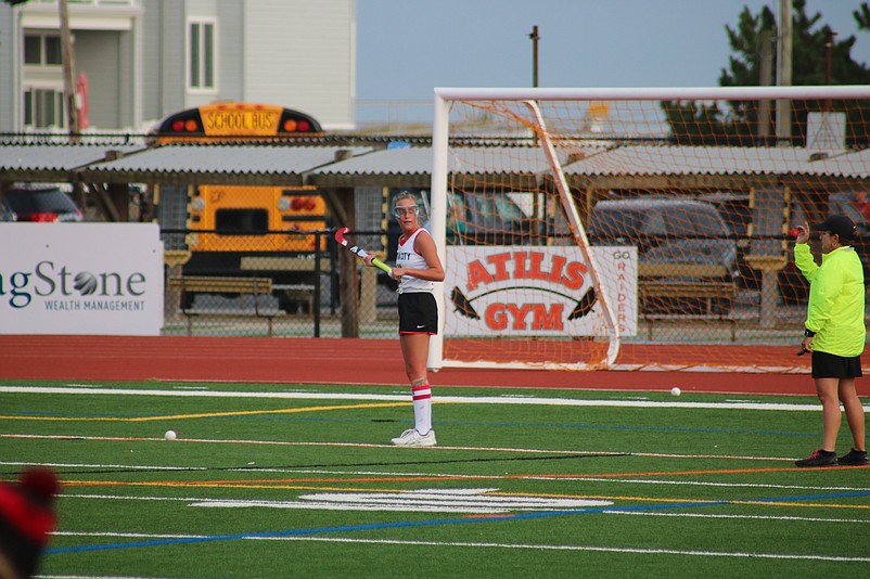 Chloe Prettyman eyes up her shot for a penalty corner.