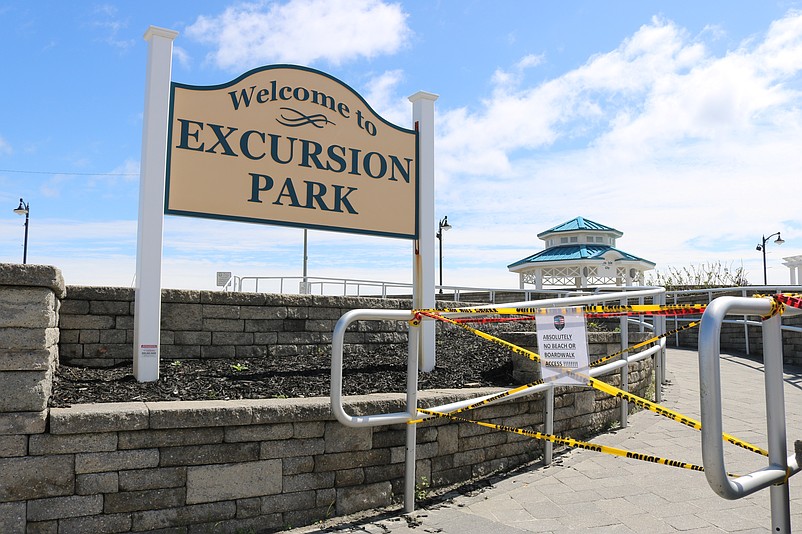 A barrier blocks access to a walkway leading to Sea Isle City's now-closed Promenade during the coronavirus pandemic.