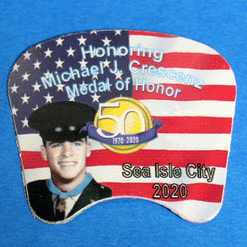 Sea Isle's Veterans Beach Tag is engraved with the image of 19-year-old war hero Michael Crescenz wearing his Medal of Honor.