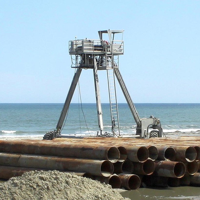 Towering 33 feet high, the Coastal Research Amphibious Buggy, or CRAB, is being used for Sea Isle City's beach replenishment project. (Photo courtesy of Sea Isle City)