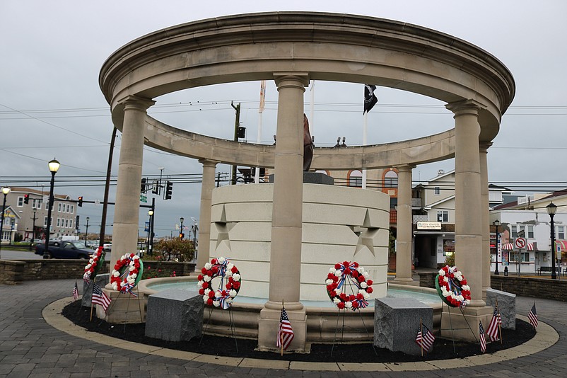 The colonnaded monument is the centerpiece of Veterans Park.