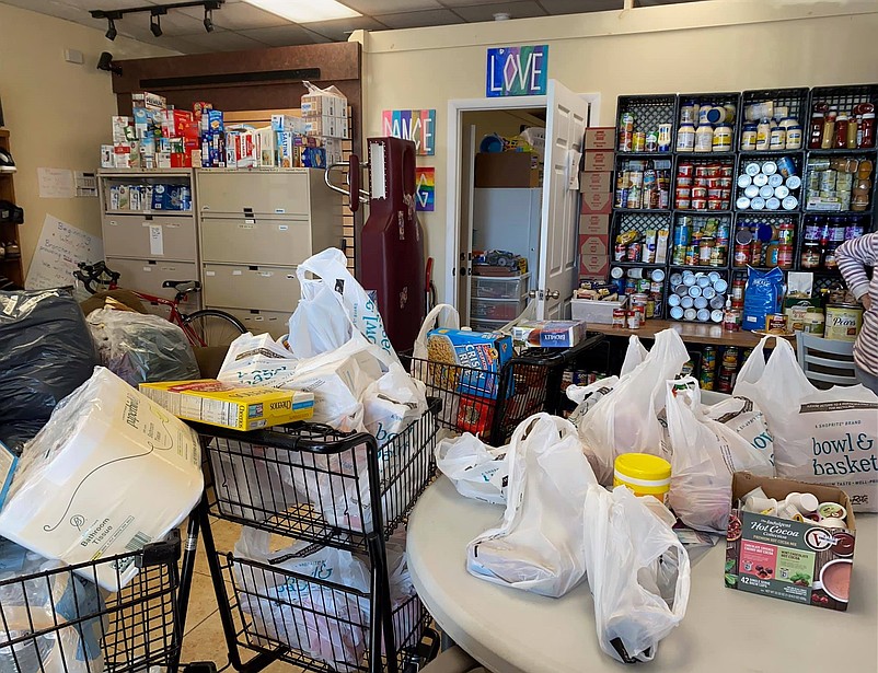 The Branches in Rio Grande foods stacked on tables and on shelves for the homeless and others struggling. (Photo courtesy of Branches)