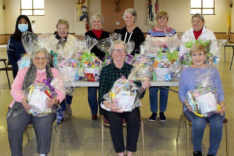 Shown after filling the Easter baskets are members of the Catholic Daughters Court Our Lady of Mercy, including (front, from left) Jennie Hadfield, event organizer Bette Keller, Janice Gheysens, and (back, from left) Danna Ramirez, Ann Koch, Margie Quinlan, Barbara Rice, Judy McGeoch and Donna Hadfield. (Courtesy Sea Isle City)