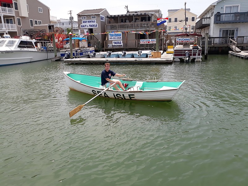 Aidan Reed, a Sea Isle lifeguard, gets in some rowing practice to prepare for upcoming races.