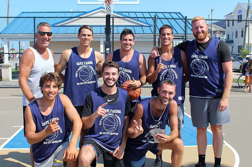 “Team Lakeys” receives the top prize of $500 for winning the inaugural Dave Farina Men’s Basketball Tournament in 2021. (Photo courtesy of Sea Isle City)