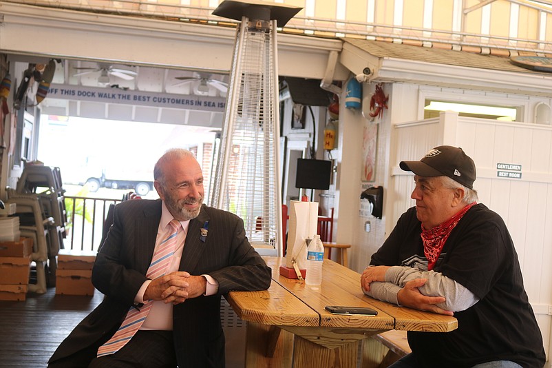 Mike Monichetti, right, says the autism awareness fundraiser has benefited from support by Mayor Leonard Desiderio. The two are pictured together at Mike's Seafood in 2021.