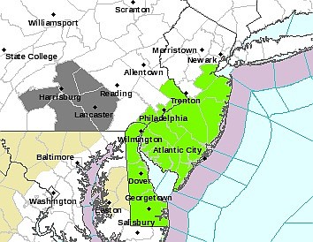 Areas shaded in green denote Coastal Flood Advisory. (Courtesy of National Weather Service)