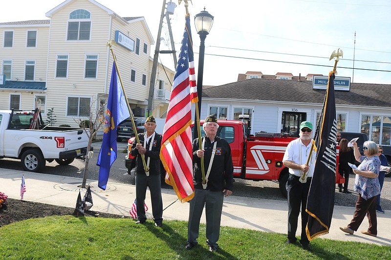 From left, local veterans John Orlowski, Tom McCool and Terry Moore display the colors during the 2021 Veterans Day ceremony.