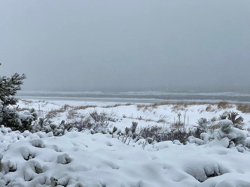 Snow covers the sand dunes. (Photo courtesy of Kati Gulde on Facebook)