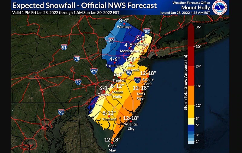 Winter storm snowfall projections. (Courtesy of National Weather Service)