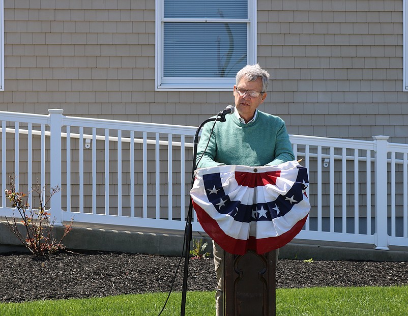 Museum President Ron Kovatis speaks Friday during an Arbor Day celebration.