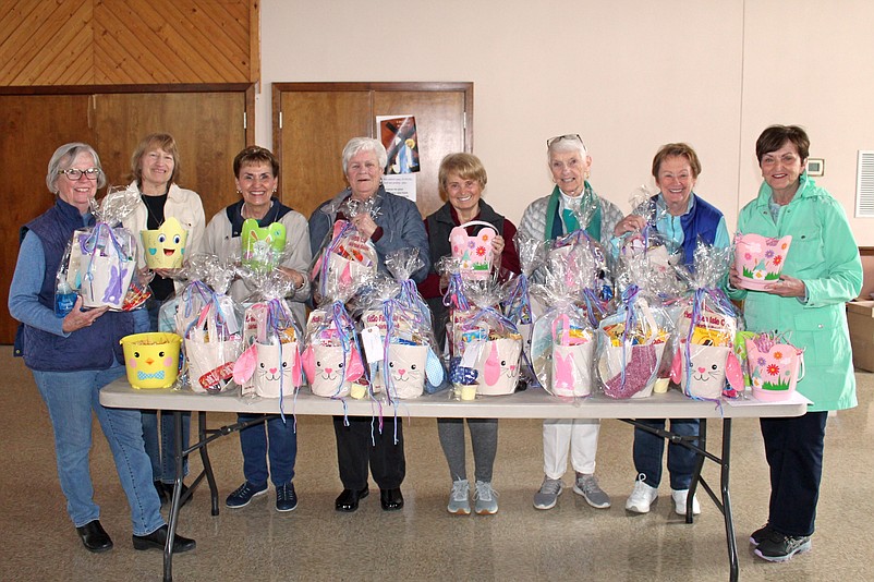 Members of the Catholic Daughters Court Our Lady of Mercy of St. Joseph Church show some of the Easter baskets they created. From left are the event organizer Bette Keller, Mary Jane Whinney, Gerrie Crudele, Betty Hollingsworth, Cathy Fagan, Chickie Flora, Kay Higginbotham, and Barbara Dorring. (Photo courtesy of Sea Isle City)