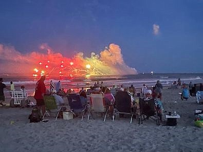 Smoke rises from the fireworks barge after the explosion. (Photo courtesy of Facebook)