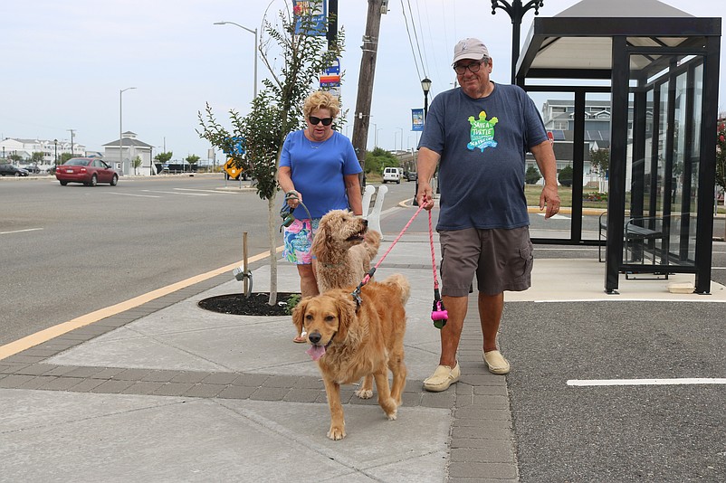 In this picture from last July, Mary Ann and Jim McLaughlin, vacationers from Drexel Hill, Pa., welcomed the news of the dog while walking their retrievers, Nellie and Becky.