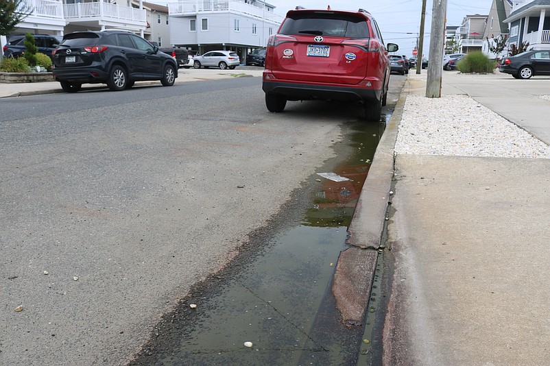 The fetid water runs along the gutter and curbs on the block of 38th Street between Central and Landis avenues.