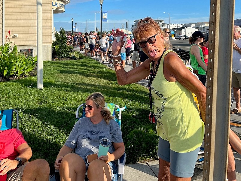 A long line forms among people waiting to get inside the Sea Isle City Community Lodge to buy the street signs. (Photo courtesy of Marci Schankweiler)