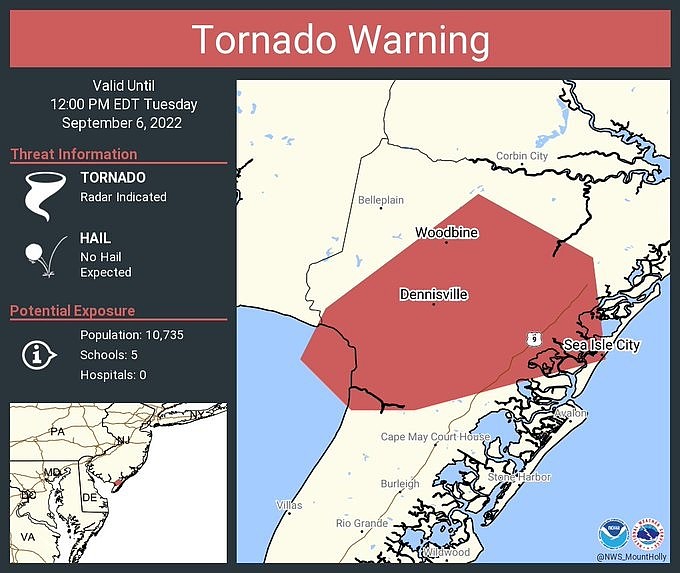 Sea Isle City was included in a tornado warning issued by the National Weather Service for a handful of towns in Cape May County. (Image courtesy of National Weather Service)