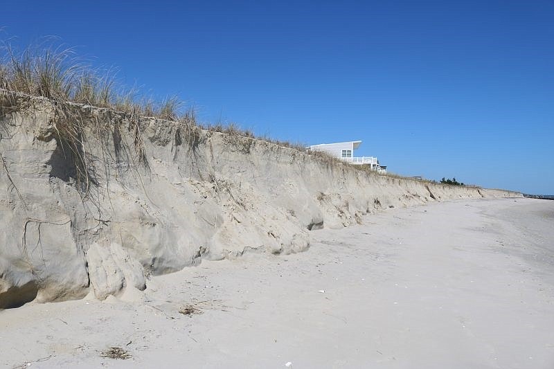 A stretch of dunes in Townsends Inlet is sheared away, leaving steep mini-cliffs nearly 15 feet high.