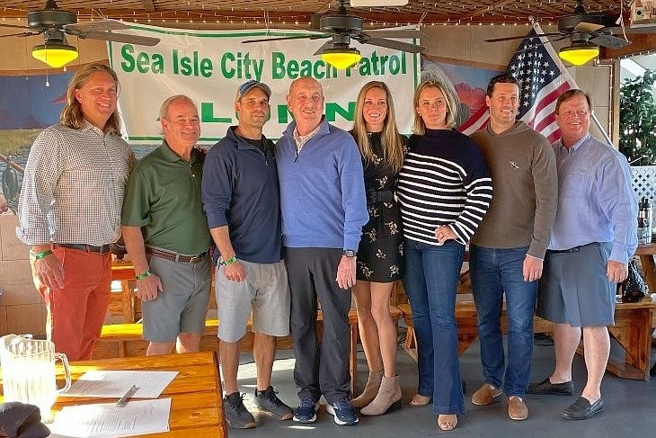 Shown during the Hall of Fame induction ceremony are, from left, SICBPAA Public Relations Chair Brian Wilson, Vice President Wayne MacMurray, 2022 Hall of Fame inductees Jordy Troyan, Tom Montgomery and Lauren McHale, Treasurer Joanne Lombard-Palombo, Secretary Sean Riley and President John McCann. (Photo courtesy of Sea Isle City)