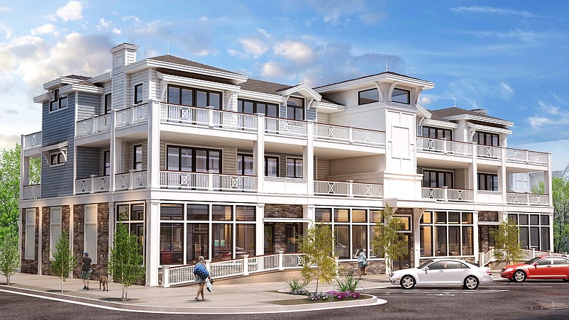 An architectural rendering depicts the mixed-use project Christopher Glancey is developing in Avalon.