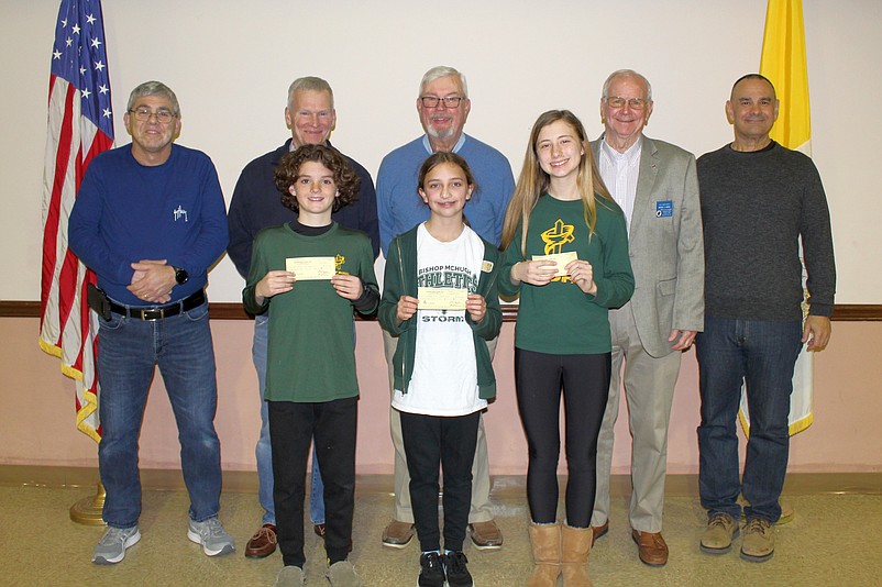 The Knights of Columbus spelling bee winners include, from left, Nicholas Catanoso, second place, Isabella Frame, first place, and Flora Morris, third place.  (Photo courtesy of Sea Isle City)