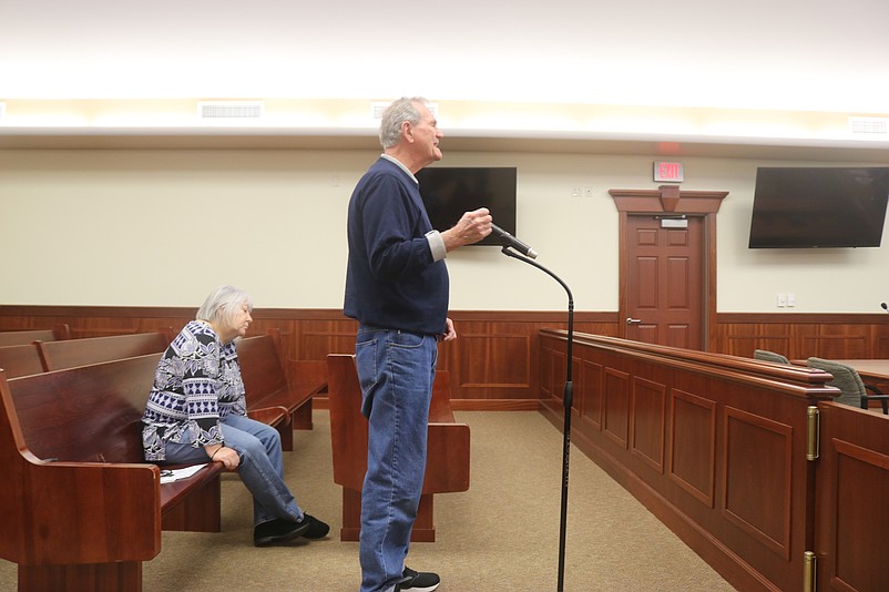 Pat Haffert addresses City Council at the April 11 meeting about his proposal to screen construction contractors in Sea Isle.