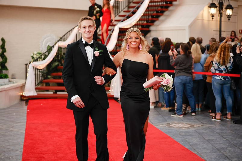 Elegantly attired Sean Sakers and Avery Jackson reflect the glamour of the Ocean City High School Prom on the red carpet at the Flanders Hotel. (Photos courtesy of Kerri J Photography)