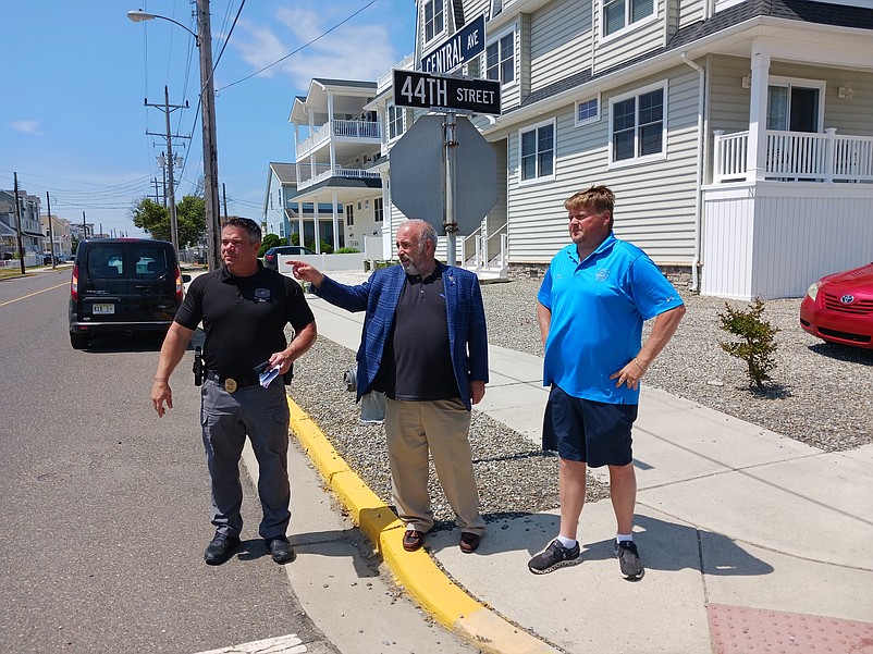 From left, Police Chief Anthony Garreffi, Mayor Leonard Desiderio and Traffic Maintenance Supervisor Brian Teefy discuss making safety changes to the intersection.