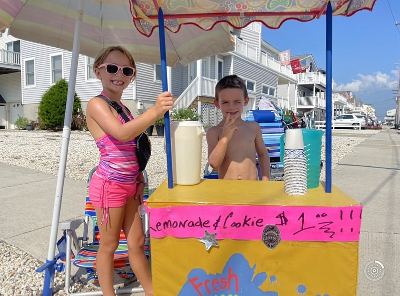 Siblings Cosette and Ryder Symons raise $1,000 in this year's lemonade stand benefiting Sea Isle firefighters. (Photo courtesy of Krista Symons)