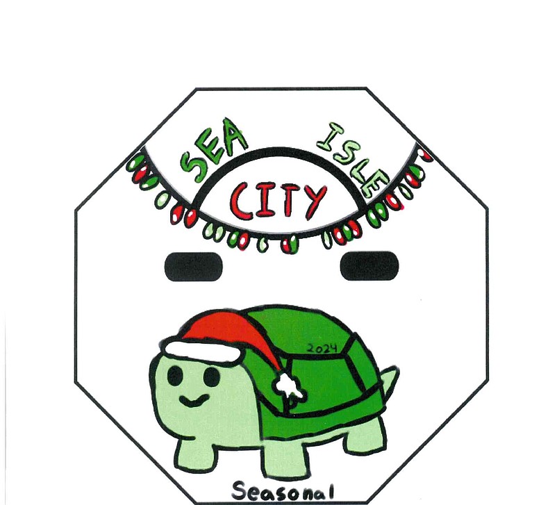 The Christmas-themed beach tags feature a turtle wearing a Santa cap.