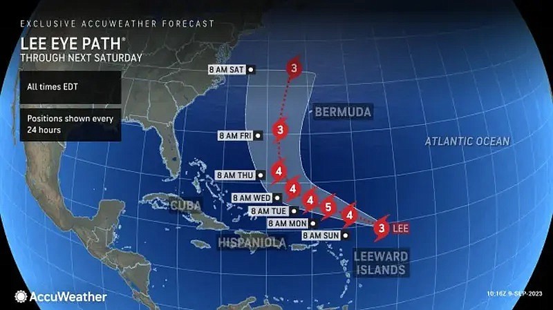 Hurricane Lee's projected path (Courtesy of AccuWeather)