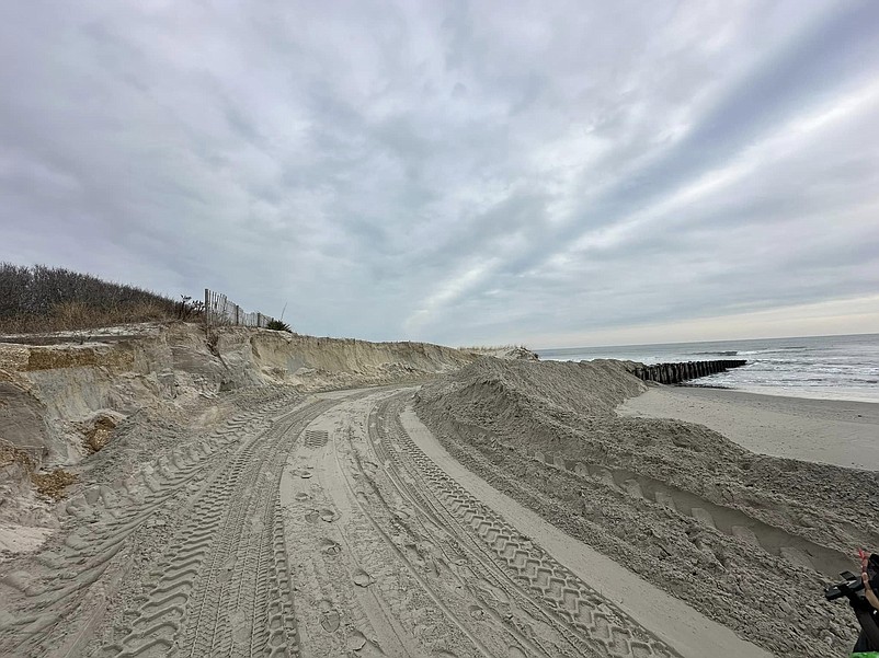 A new vehicle pathway with fresh sand runs along the beach near the jetty on 88th Street. (Facebook photo courtesy of Emily Boyle)