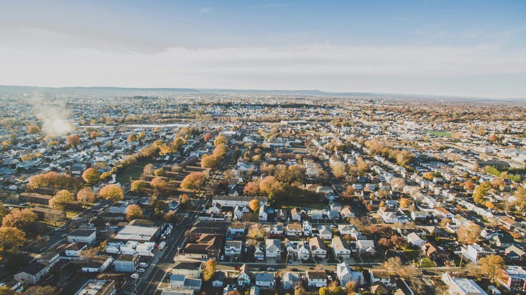 Aerial view of a neighborhood showcasing different opportunities in New Jersey's dynamic housing market