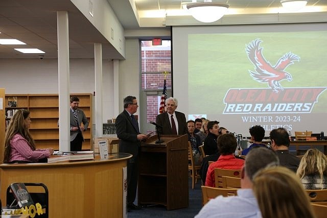 School Business Administrator Tim Kelley speaks of the courage of the students and bus driver in the bus fire. (Photo courtesy of Ocean City School District)