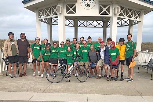 Members of the Overbrook Bicycle Association celebrate their arrival in Sea Isle during the 2023 ride. (Photo courtesy of Sea Isle City)