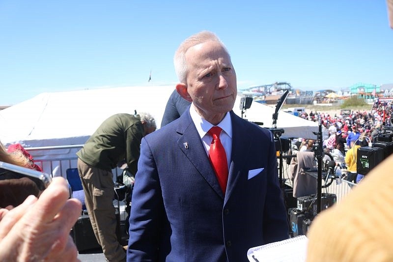 Republican Congressman Jeff Van Drew is shown at former President Donald Trump's campaign rally in Wildwood in May.