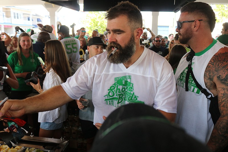 Jason Kelce signs autographs during his Sea Isle City celebrity bartending role in 2024.