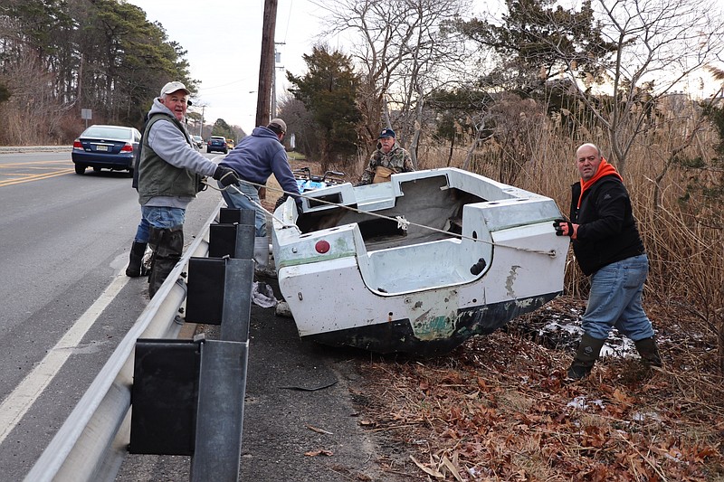 After nearly a decade stuck in the marsh in Somers Point, the 17 foot boat is finally on the roadway, thanks to the work of volunteers.