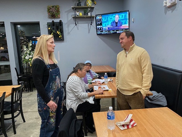 Brenda Dowd of Makt Arts speaks with Michael Chait, president of the Greater Atlantic City Chamber of Commerce, during a meet-and-greet in 2021. 