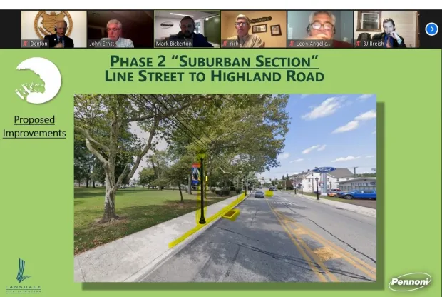 Traffic engineer Mark Bickerton of Pennoni & Associates shows Lansdale's borough council a concept for upgrades along 