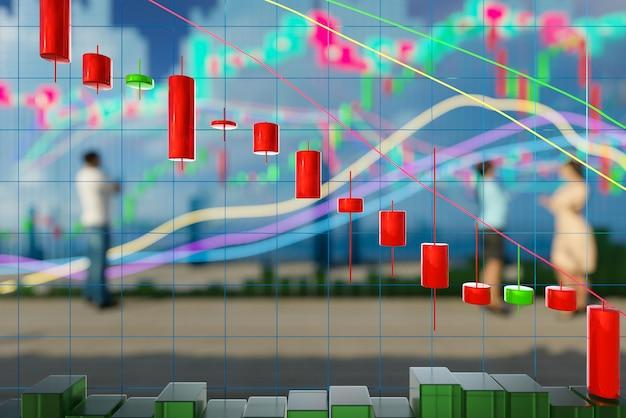 Investment trade and real estate market crisis concept with digital red financial chart and graphs