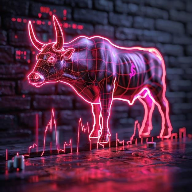 3d rendering of financial neon bull